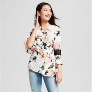 NWOT Floral Faux Wrap Blouse